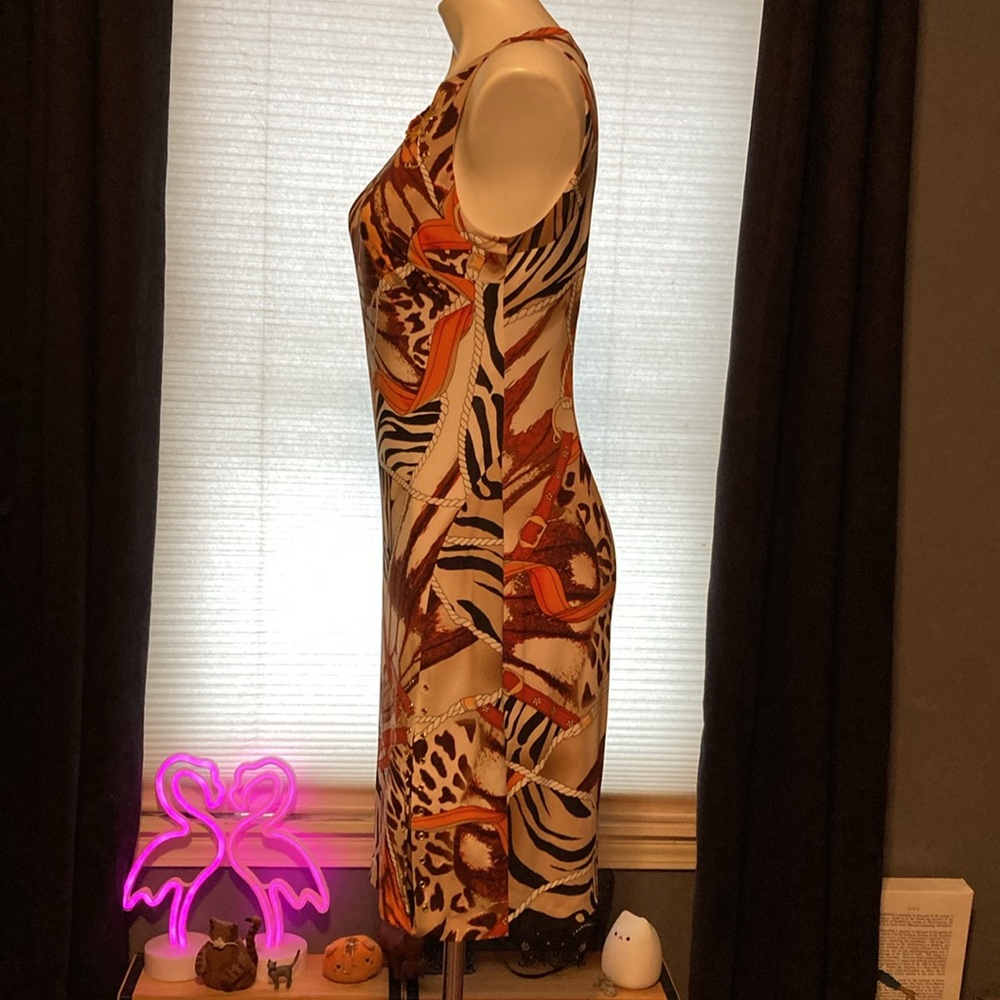 Caché chain lacing bodycon purse strap/animal print grommet dress size L - Picture 4 of 7
